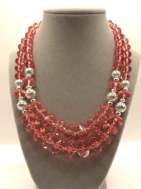 Double Layered Orange Graduated Faceted Acrylic Bead Necklace